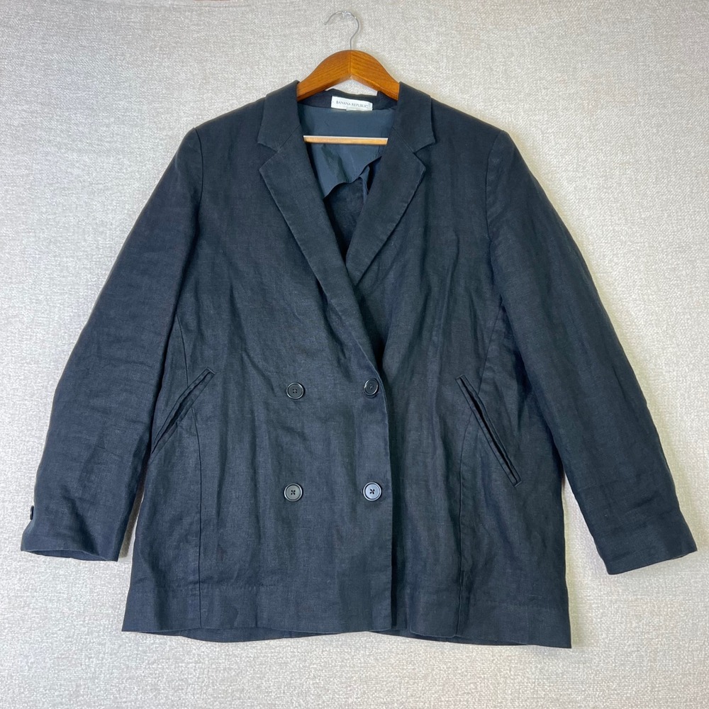 Banana Republic 100% Linen Womens Size Small Black Double Breasted Blazer Jacket
